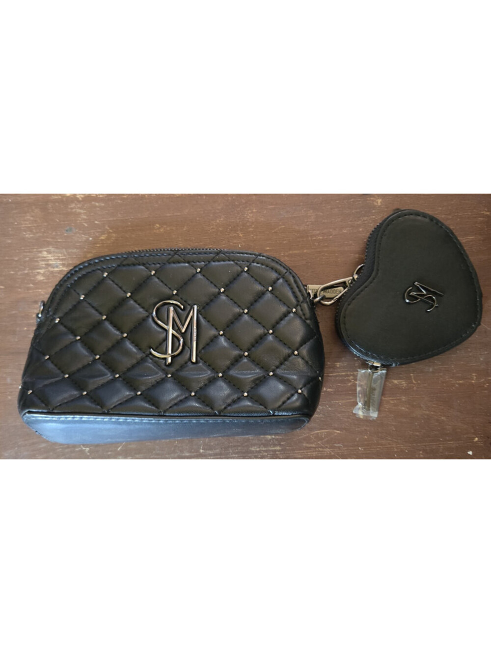 Steve Madden Quilted Black Crossbody Bag w/ Heart Shape Pouch NEW - No Strap